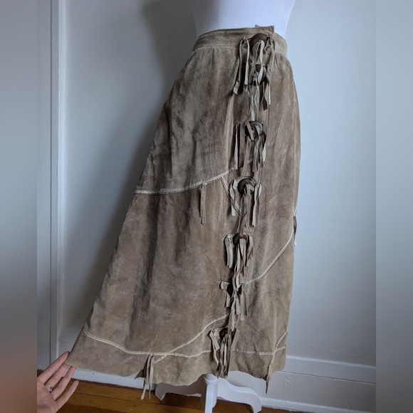 Pia Rucci Dresses & Skirts - 70s Vintage American Indian Inspired Suede Concho Fringed Midi Skirt Size M